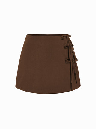 Low Rise Side Tie Bowknot A-line Mini Skirt