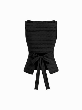 Textured Ruched Cut Out Backless Tie Back Tank Top