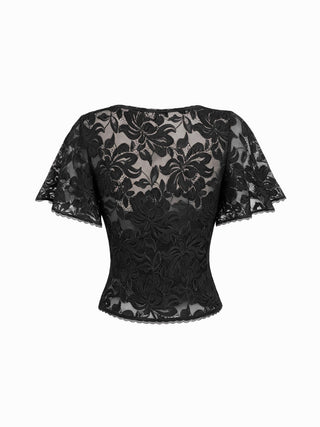 Lace Floral  Bell Sleeve Cut Out Top
