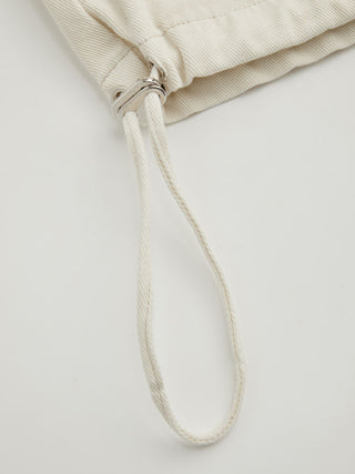 Denim Stand Collar Washed Drawstring Metal Detail Oversized Jacket