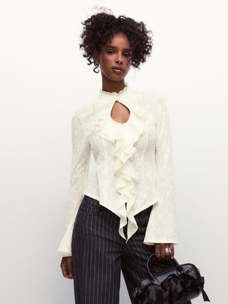 Of The Times Lace Ruffle Cutout Top