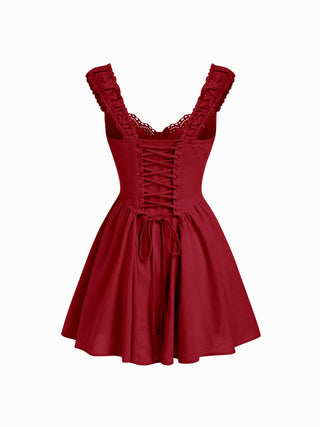 Linen-blend Sculptural Sweetheart Shirred Draped Flared Mini Dress