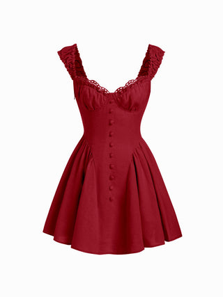 Linen-blend Sculptural Sweetheart Shirred Draped Flared Mini Dress