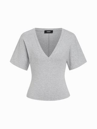 Cotton-blend High Stretch V-neck Short Sleeve Tee