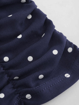 Cotton-blend Polka Dot V-neck Ruched Short Sleeve Top