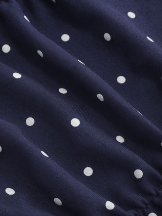 Cotton-blend Polka Dot V-neck Ruched Short Sleeve Top