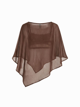 Sheer Lace Asymmetrical Poncho Top Two-Piece Set