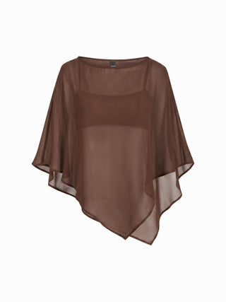 Sheer Lace Asymmetrical Poncho Top Two-Piece Set