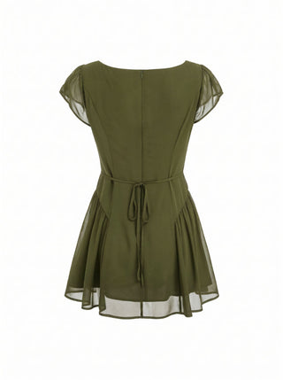 Chiffon Boat Neck Ruched A-line Mini Dress