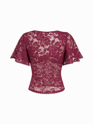 Lace Floral  Bell Sleeve Cut Out Top