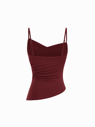 Asymmetrical Neck Ruched Cami Top