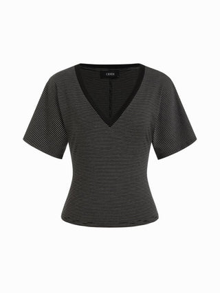 Cotton-blend High Stretch V-neck Short Sleeve Tee