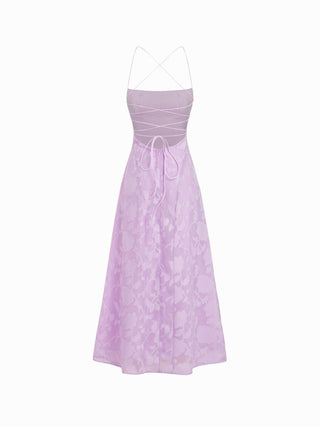 Textured Floral Backless A-Line Maxi Dress