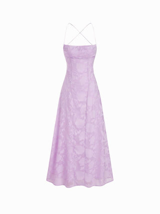 Textured Floral Backless A-Line Maxi Dress