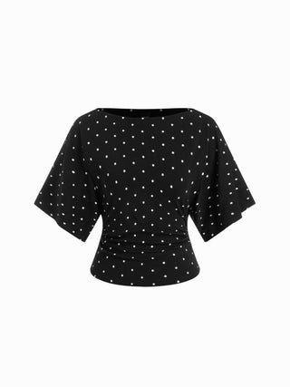 Modal-blend Boat Neck Short Sleeve Cut Out Ruched Top