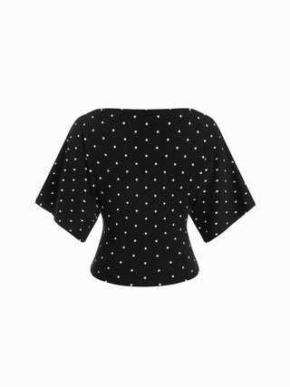 Modal-blend Boat Neck Short Sleeve Cut Out Ruched Top