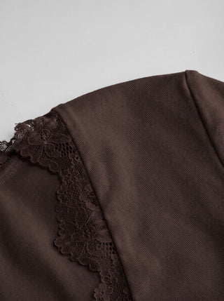 V-neck Mid-length Sleeve Scalloped Lace Trim Tee