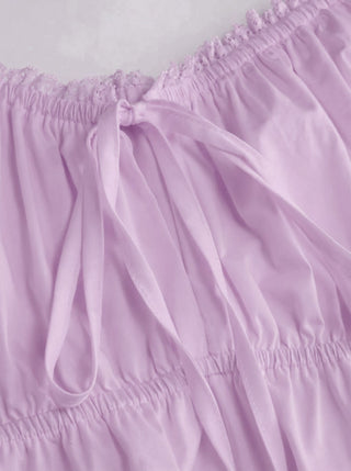 Cotton-blend Square Neck Puff Sleeve Drawstring Ruffle Hem Oversized Babydoll Mini Dress