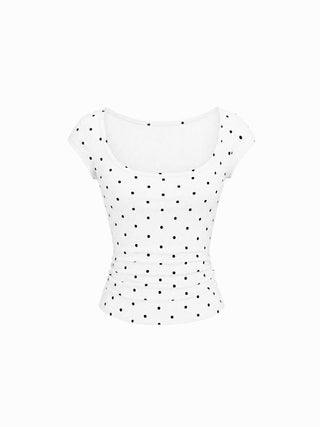 Scoop Neckline Ruched Cap Sleeve Top