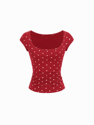 Scoop Neckline Ruched Cap Sleeve Top