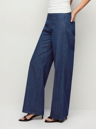 Denim Low Rise Washed Metal Detail Wide Leg Jeans