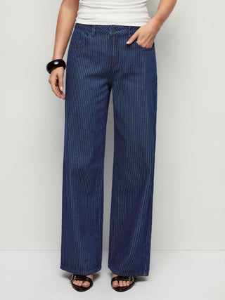 Denim Low Rise Washed Metal Detail Wide Leg Jeans
