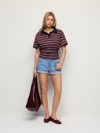 Denim Low Rise Washed Metal Detail Roll Hem Micro Shorts