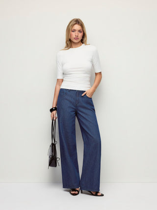 Denim Low Rise Washed Metal Detail Wide Leg Jeans