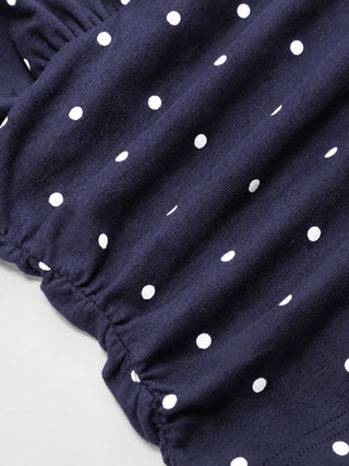Cotton-blend Halter Cowl Neck Polka Dot Ruched Top