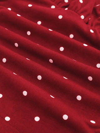 Cotton-blend Halter Cowl Neck Polka Dot Ruched Top