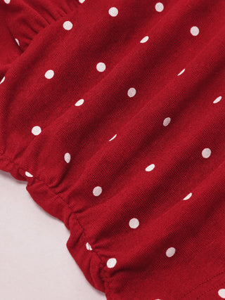 Cotton-blend Halter Cowl Neck Polka Dot Ruched Top