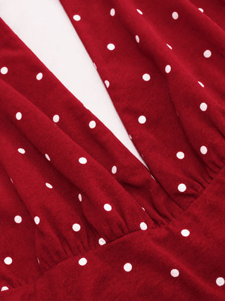 Cotton-blend Halter Cowl Neck Polka Dot Ruched Top