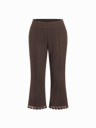Cotton-blend Low Rise Lace Trim Flared Capri Trousers