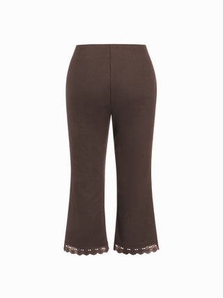 Cotton-blend Low Rise Lace Trim Flared Capri Trousers