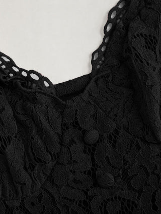 Cotton-blend Textured Lace Sweetheart Neck Flared Midi Dress