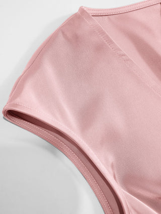 Satin V-Neck Ruched Bowknot Tank Blouse