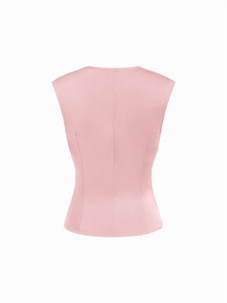 Satin V-Neck Ruched Bowknot Tank Blouse