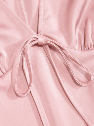 Satin V-Neck Ruched Bowknot Tank Blouse