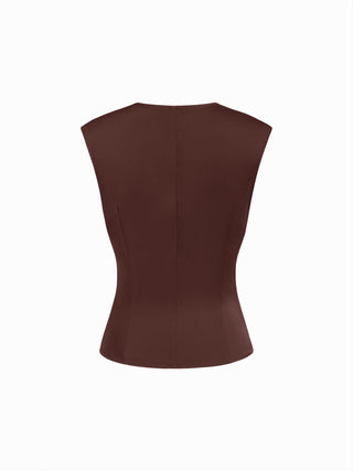 Satin V-Neck Ruched Bowknot Tank Blouse