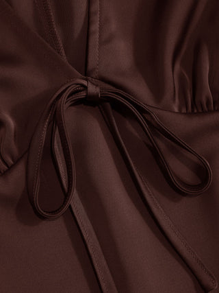 Satin V-Neck Ruched Bowknot Tank Blouse