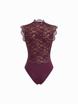 Lace Floral Stand Collar Sleeveless Bodysuit