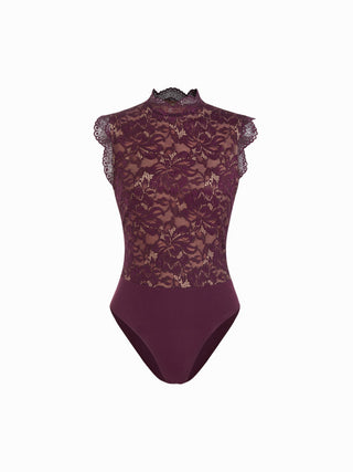 Lace Floral Stand Collar Sleeveless Bodysuit