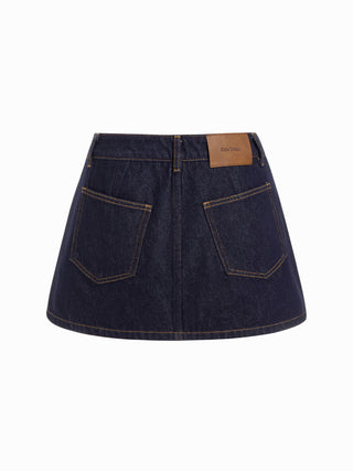 Washed Denim Split Low Rise A-line Mini Skort