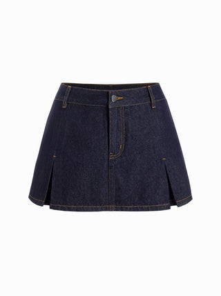 Washed Denim Split Low Rise A-line Mini Skort