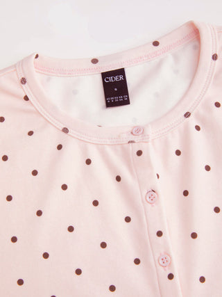 Round Neckline Solid Button Short Sleeve Top