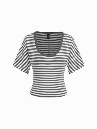 Cotton-blend U-neckline Short Bell Sleeve Tee