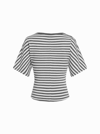 Cotton-blend U-neckline Short Bell Sleeve Tee