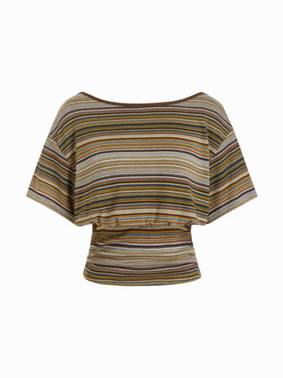 Boat Neck Batwing Sleeve Backless Drawstring Metal Detail Oversized Crop Tee