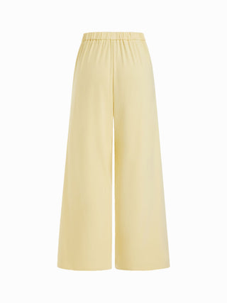 Asymmetrical Neck Ruched Top & Mid Rise Wide Leg Trousers Set