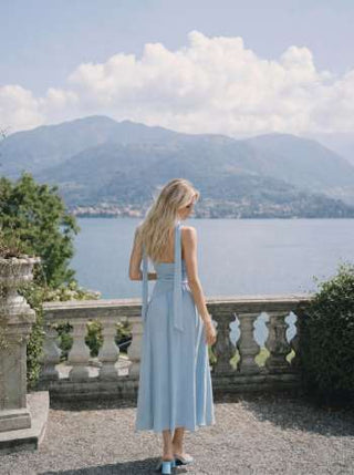 Textured Halter Neckline Ruched Split A-line Maxi Dress With Scarf